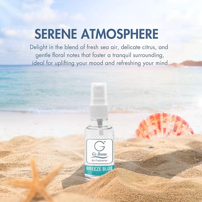 G's Breeze Blue Air Freshener - Ocean Inspired Refreshing Scent, Long-Lasting Aroma, Calming Atmosphere - Notes of Sea Air, Soft Citrus & Florals - Instant Fresh Energy - Ideal for Home, Car & Office