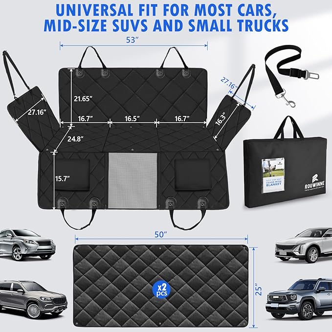 Back Seat Extender for Dogs-Large Space, with Blankets, Hard Bottom Dog Car Seat Cover for Back Seat, Sturdy Backseat Extender for Dogs, Waterproof Dog Hammock for Car, SUV, Truck, Black
