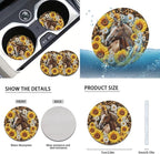 FKELYI Horse Car Seat Covers - Sunflower Leopard and Steering Wheel with Gear Shifter, Cup Coasters
