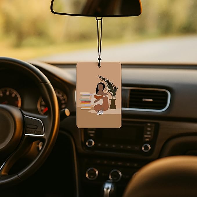 Boho Black Women Reading Car Air Freshener 4 Pcs, Book Lover Gifts Air Freshener Hanging for Cars Books Closet Drawer, Boho Neutral Car Accessories Gifts for Black Women Girls