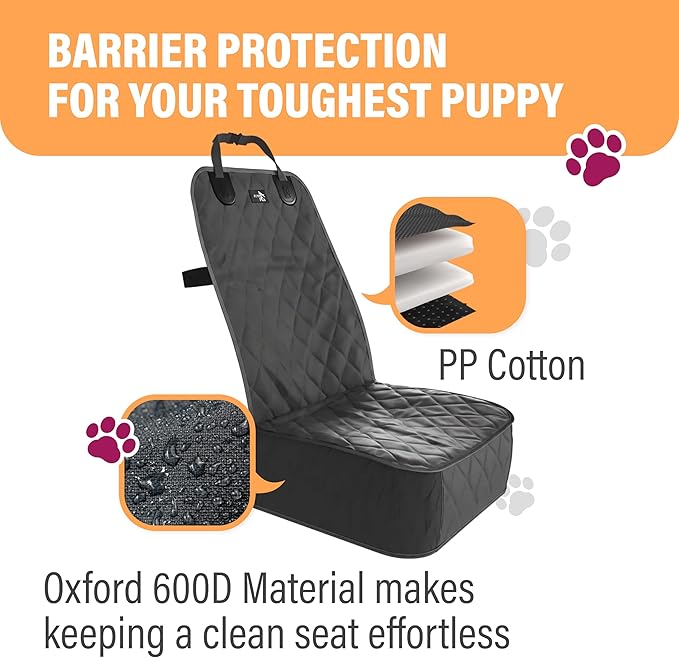 Active Pets Dog Car Seat Cover, Waterproof Front Seat Protector for SUV Truck Sedan, Pet Safety Travel Comfort System with Universal Fit, Orange