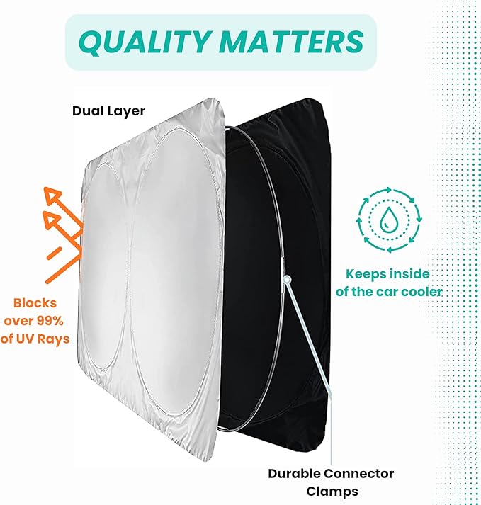 Windshield Sun Shade -Certified 99.87% UVB & 99.02% UVA Car Sun Shade. Award Winning Sunshade - Patented Technology | Compatible for Toyota Camry (2018-2024) | Car Shades by Kinder Fluff