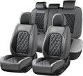 Coverado Seat Covers Full Set, Faux Leather Seat Covers for Car, Waterproof Car Seat Protectors 5 Seats, Automotive Seat Covers Universal Fit for Most Cars SUV Trucks- Gray&Black