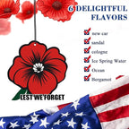 12 Pcs Memorial Day Gifts Bulk Red Poppy Car Air Fresheners Poppy Flowers Hanging Ornaments for Memorial Veterans Day Gifts