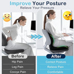 Seat Cushion for Office Chair and Car, L-Shaped Ergonomic Car Seat Cushions, Memory Foam Chair Cushion, Lumbar Support Pillow for Wheelchair, Car, Home, Office, Desk, Black