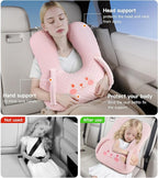 BEBAS U-Shaped Kids Travel Pillow for Car - Comfortable Neck and Head Support Pillow for Sleeping on Long Trips, Cute Cartoon Design, Ideal for Car Seats, Booster and Home Use, Great Gift Idea（Pink）