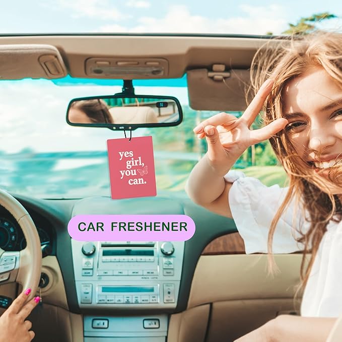 Retro Pink Butterfly Car Air Freshener, Inspirational Positive Gifts Air Freshener Hanging 3 Pcs for Cars Closet Drawer or Books, Cute Pink Butterfly Car Accessories Mirror Decor for Women