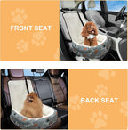 Dog Car Seat for Small Medium Dogs Under 30 lbs, Fully Detachable and Washable Cat Booster Car Seats for Front & Black Seat with Safety Leash Belt (Bone, M)