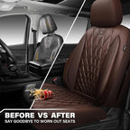 CAR PASS Piping Luxury Faux PU Leather Two Front Car Seat Covers, Waterproof Anti Slip Seat Covers Compatible with Front Seat Armrests,Universal Fit for Suvs,Vans,Trucks,Airbag Compatible, All Brown