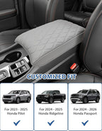 Center Console Cover for Honda Passport 2024-2026, Pilot 2023-2025, Ridgeline 2024 2025, Auto Armrest Lid Cushion Console Protector with Storage Pocket, Vinyl Leather, Gray