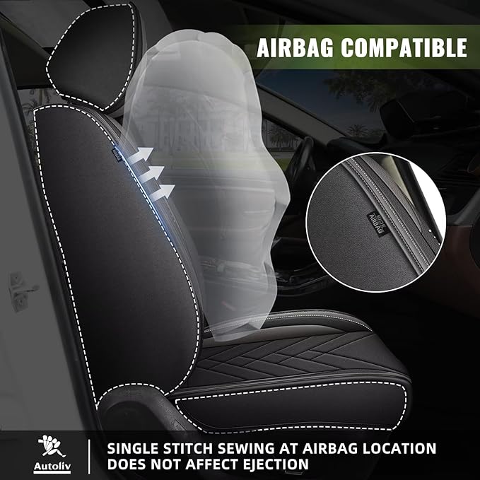 AOMSAZTO Front Seat Cover Fit for GMC Acadia 2017-2026: Faux Leather Automotive Seat Covers Waterproof Vehicle Seat Cushion Protector Car Interior Covers(2 Seat Black&Grey)