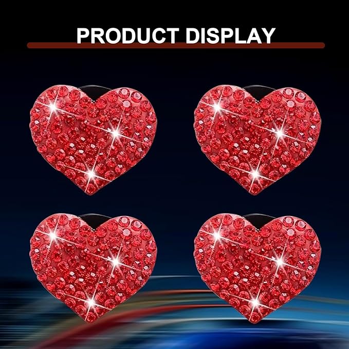 MLY 4 PCS Car Bling Vent Clips, Heart Crystal Rhinestone Air Freshener Vent Clips, Passenger Princess Glitter Cars Accessories, Universal Car Air Freshener Decoration for Women (Red)