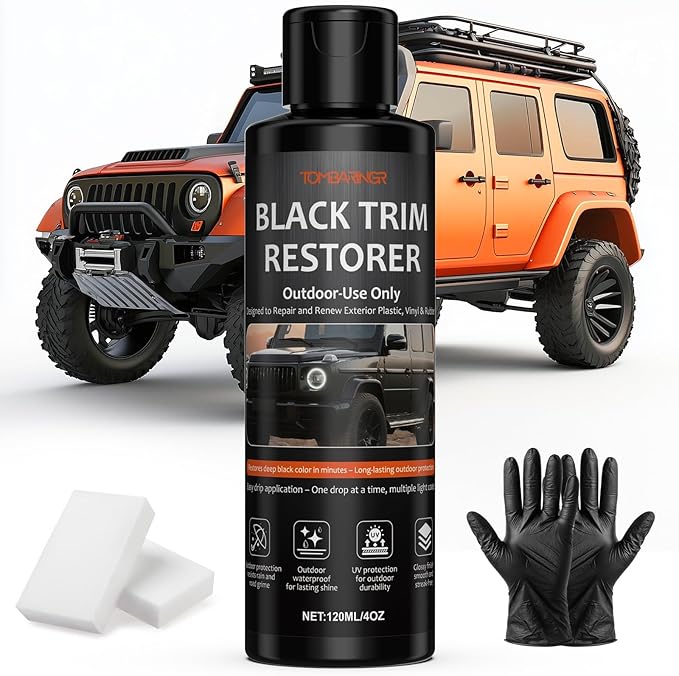 Black Trim Restorer Outdoor-Use Only Restores Deep Black Color in Minutes UV & Water Resistant Long-Lasting Protection for Exterior Plastic, Vinyl & Rubber Glossy Streak-Free Finish 4oz