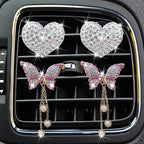 Bling Butterfly Heart Air Vent Clips, 4 Pcs Pink Car Air Fresheners, Diffuser With Diamond Decoration, Cute Interior Decor Accessories for Women