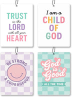 Trendy Pink Cute Christian Car Air Freshener 4 Pcs - Cute Girly Religious Hanging Air Freshener 4 Pcs for Cars Closet Drawer Books, Preppy Christian Car Accessories Mirror Decor for Women Girls 045