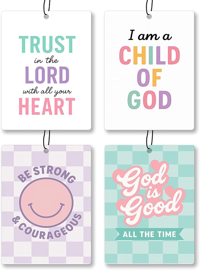 Trendy Pink Cute Christian Car Air Freshener 4 Pcs - Cute Girly Religious Hanging Air Freshener 4 Pcs for Cars Closet Drawer Books, Preppy Christian Car Accessories Mirror Decor for Women Girls 045