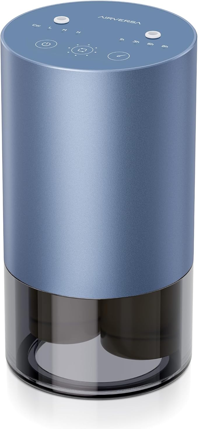 Airversa Dual-Nozzle Waterless Diffusers for Essential Oils Rechargeable Mini Scent Machine with 5 Timer Settings, 4 Mist Levels with Vehicle Mode for Car Home Room Studio Office, Ice Blue Metal