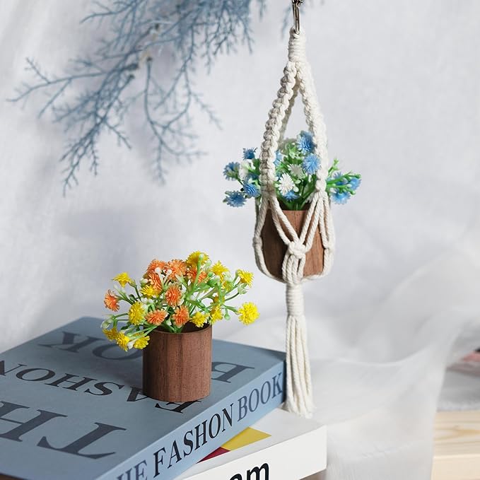 2pcs Plant Flower Car Hanging Air Freshener Accessories with Wooden Essential Oil Diffuser Cute Car Rear View Mirror Hanging Accessories for Home Office Decor
