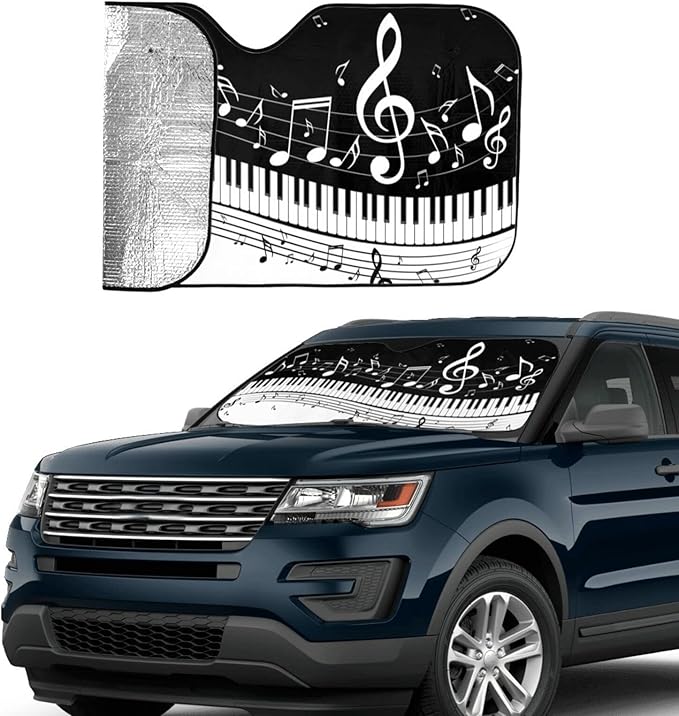 Black White Music Car Windshield Sunshade Front Window Sun Visor Protector Foldable Shield Cover for Truck SUV