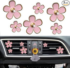 Daisy Air Vent Clips - 6 Pcs Cute Flower Air Conditioning Outlet Clip Car Air Fresheners Vent Clips Interior Decor Charm Cute Car Accessories for Women Girls + Mask Hook(Pink)