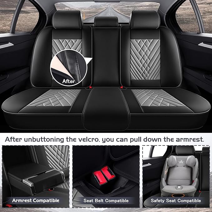 Truck Seat Covers for Chevy Silverado 3500 2007-2026, Waterproof Premium Leather Full Coverage Car Seat Cover, Muscle Sport Style Auto Interior Seat Cover Sets (Full Set/Black Gray)