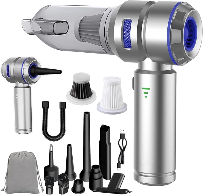 Handheld Car Vacuum Cordless, 22000PA Strong Suction Mini Vacuum Cleaner with Brushless Motor, 4-in-1 Portable Vacuum for Car Detailing, Home, Office & Travel, Silver Blue