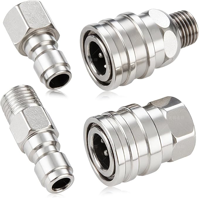 4 PCS Pressure Washer Coupler Quick Connect Fittings，1/4 in NPT Female and Male Thread (Premium Pressure Washer Hose Adapter Set), Stainless Steel Hose Connector, 2 Set
