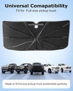 [2026 Upgraded] Weektic Truck Windshield Sun Shade for F-150/Silverado/Tundra/RAM 1500/Sierra - 5 Layers Ice Crystal Coating Blocks 99% UV, Cools Interior | 360° Swivel Handle for Easy Use