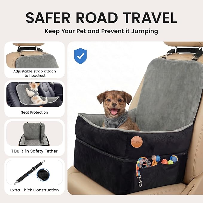 Elevated Dog Cat Car Safety Seat - Waterproof,Black