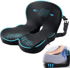 Ergonomic Seat Cushion with Adjustable Strap, Memory Foam Office Chair Seat Cushion with L-Shaped Design, Car Seat Cushion Fits for Truck Driver Semi Truck, Gaming Chair, Desk, Dark Gray