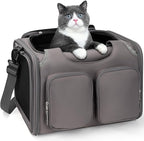Dog, Cat Carrier for Pets Up to 12 Lbs, Airline Approved Collapsible Soft-Sided Pet Travel Bag with Locking Zippers, Breathable Mesh and 4 Large Pockets, Removable Fleece Pad (Grey)