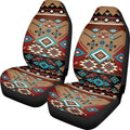 ELEQIN Car Seat Covers Two Front Only for Car, Brown Aztec Geometric Automotive Interior Covers, Quick Setup Universal Fit Seat Covers for Car, Truck, SUV