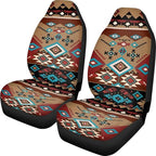 ELEQIN Car Seat Covers Two Front Only for Car, Brown Aztec Geometric Automotive Interior Covers, Quick Setup Universal Fit Seat Covers for Car, Truck, SUV