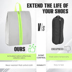 1 Pcs Smell Proof Cleat Bag for Sports, 4 Layer Odor Absorbing Soccer Football Baseball Golf Shoe Bag, Waterproof Mud Resistant Shoe Storage Pouch Fits up to Size 14 (Gray)