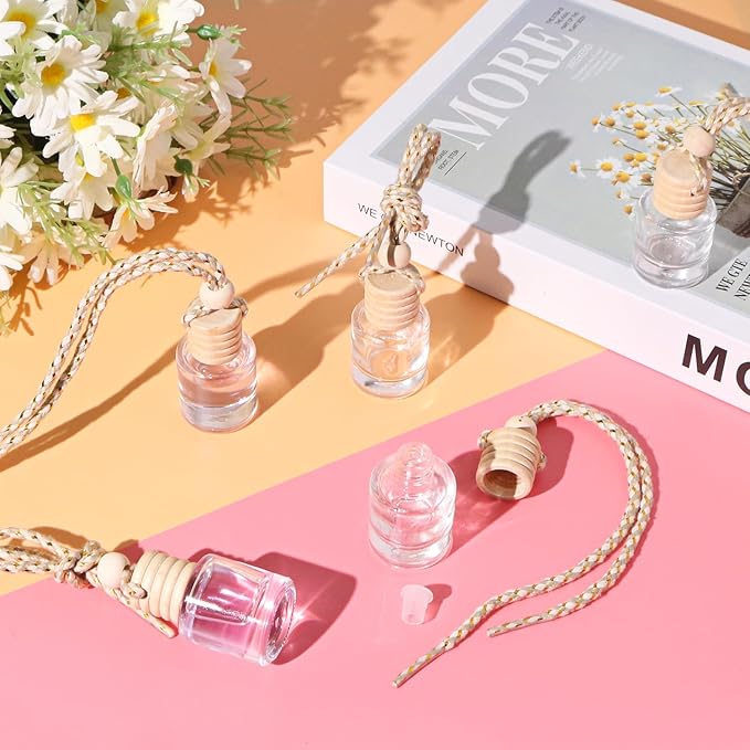 50 Pack Hanging Car Air Freshener Diffuser Bottles Empty Essential Oils Diffuser Bottles Glass Perfume Bottles Pendant Fragrance Aromatherapy Diffuser Bottle For Auto Interior Ornament Decor