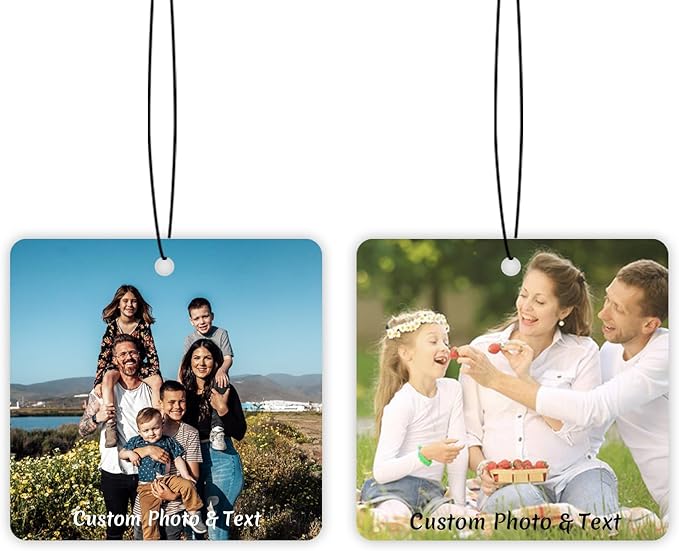 Custom Air fresheners with Picture - Personalized Photo Air Freshener for Car,Personalized Double Side Photo Text for Car Bathroom, Wardrobe Gifts for Boyfriend Men Women (Square, personalized)