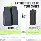 2 Pcs Smell Proof Cleat Bag for Sports, 4 Layer Odor Absorbing Soccer Football Baseball Golf Shoe Bag, Waterproof Mud Resistant Shoe Storage Pouch Fits up to Size 14 (Black,Dark Gray)