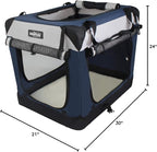EliteField 4-Door Folding Soft Dog Crate with Curtains, Carrying Bag and Fleece Bed (2 Year Warranty), Indoor & Outdoor Pet Home (30" L x 21" W x 24" H, Navy Blue+Gray)