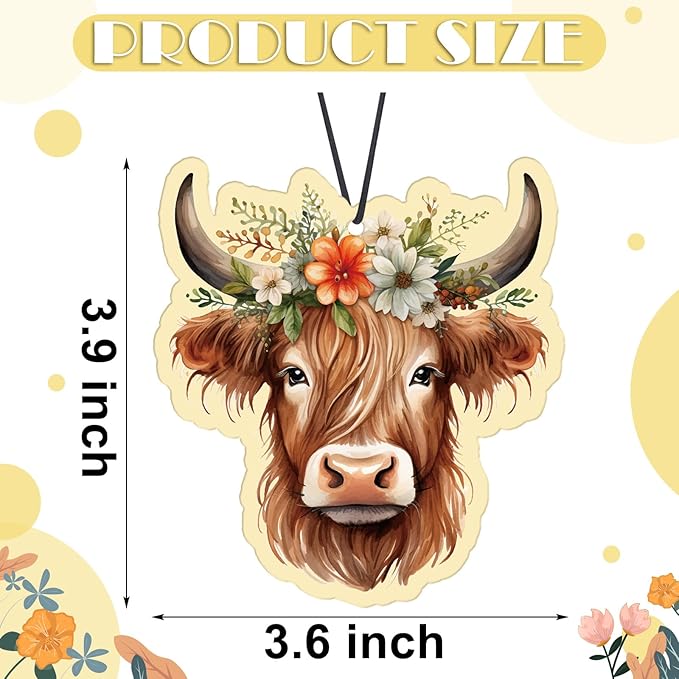 12 Pcs Highland Cow Air Fresheners Cute Cow Car Accessories Gifts Car Fresheners for Women Hanging Ornament for Vehicles Home Decorations Party Supplies
