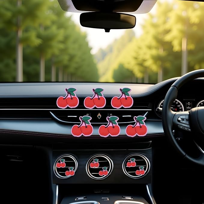 6 Pcs Red Cherry Air Vent Clips, Cute Cherry Car Air Fresheners Vents Clips Diamond Vent Clip Car Interior Decor Charm Bling Cars Accessories Cars Decoration for Women, Automotive Air Fresheners
