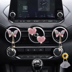 Pink Heart & Butterfly Pandent Air Vent Clips, 4 Pcs Bling Heart Car Air Fresheners Vents Clips Diamond Interior Decor Bling Cute Car Accessories Decoration for Women +Sunflower Mask Hook