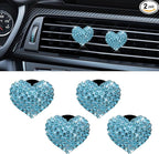 4PCS Bling Heart Air Vent Clips, Car Air Freshener for Women, Air Fresheners Diffuser Clip Charm, Car Air Conditioning Outlet Clip Decorative Accessory for Women Girls (Lake Blue, Style1)