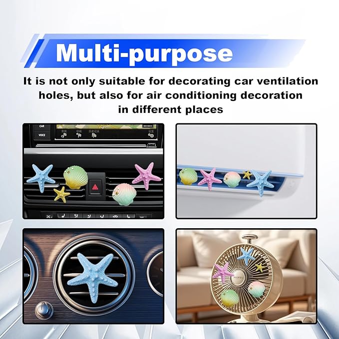 5PCS Starfish shell Blossom Car Vent Clips Cute Scented Air Freshener Decor Car Accessories for Women Aesthetic Car Interior Decorations