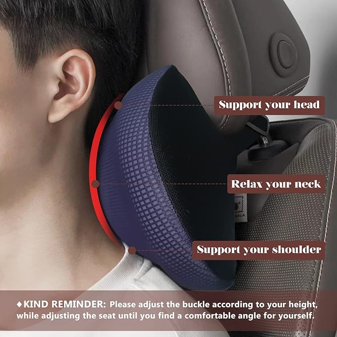 Really Cushiony Car Headrest Pillow, Car Pillow for Driving Seat with Adjustable Strap, Breathable Removable Cover & Ergonomic Design - Softness Office Travel Car Neck Pillow(Purple, 1PC)