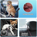 Dog Car Seat Belt - 3-in-1 Heavy Duty Safety Harness with Locking Carabiner, Universal Buckle Adapter, Chew-Proof Steel Rope (Green, 16in/40cm)