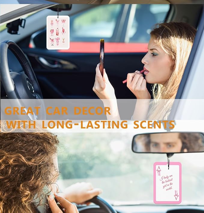 Vintage Cute Lucky Car Air Freshener, Trendy Retro Cherry Car Accessories Hanging 4Pcs, Lucky You Funky Drink Car Mirror Decor Black Girly New Car Scents, Retro Preppy Gifts for Women Girls(Vanilla)