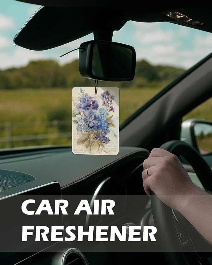 Vintage Purple Floral Cologne Car Air Freshener 4 Pcs, Rustic Hydrangea Violet Campanula Hanging Air Freshener for Cars Bathroom Dorm Books Decor, Cute Flower Accessories Gifts for Women Girls