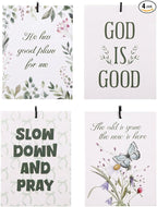 4pcs Christian Car Air Freshener, 3.15x2.36in/8x6cm Portable Cute Bible Verses Car Hanging Air Freshener with Pretty Bow and Floral Patterns for Cars Bathroom Dorm Books Decor(Green)