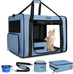Petskd 26"x17"x17" Extra Large Cat Carrier with Litter Box for Large Cat or 2 Small Cats under 55LBS, Collapsible Soft Sided Pet Carrier for Car Travel with Seat Belt Buckles and Locking Zippers(Blue)