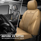 CAR PASS 3D Foam PU Leather Car Seat Covers Front Seats,Tan Faux Leather Front Seat Covers for Cars, Universal Fit for SUVs Trucks Vans Sedans Automotive, Armrest Airbag Compatible,Beige